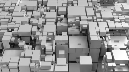 Poster - 3d render background with fractured into squares and rectangles surface. Random sizes of pieces. Loopable sequence.