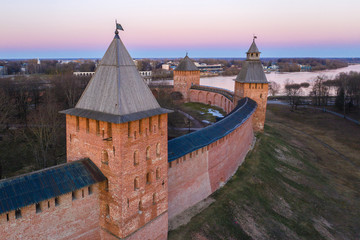 Towers of Novgorod Kremlin in Veliky Novgorod, Russia