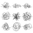 Set of random chaotic lines. Hand drawing insane tangled scribble clew. Vector icon isolated on white background.