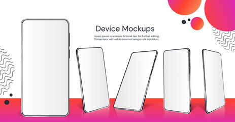 Poster - realistic smartphone mockup. cellphone with blank display isolated templates, different angles views
