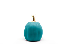 Teal Pumpkin With Gold Stem With White Background