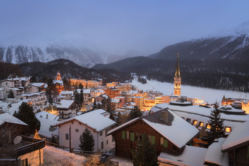 Fototapete - View of St Moritz in the Evening, Switzerland