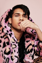 Fashion Portrait Man In Pink Print Coat
