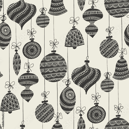 Black and white xmas baubles seamless pattern