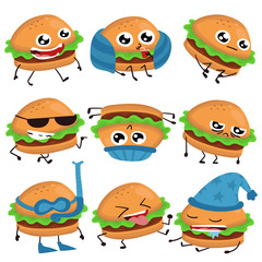 Poster - Cheerful, cute, orginal hamburger figures cartoon character