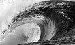 © Cavan Images - Close up of a huge and powerful wave breaking, Tahiti black and white