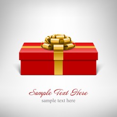 Wall Mural - Red gift box with gold bow and ribbon background with place for text vector illustration