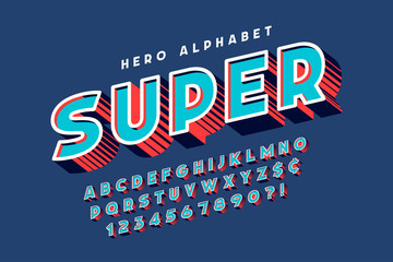 Trendy 3d comical font design, colorful alphabet, typeface.