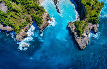 Wall Mural - coast as a background from top view. turquoise water background from top view. summer seascape from 