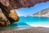 Fototapeta Desenie - Famous Myrtos beach in Kefalonia island, Greece.