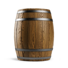 Wooden Barrel Isolated On White Background. Clipping Path Included. 3d Illustration