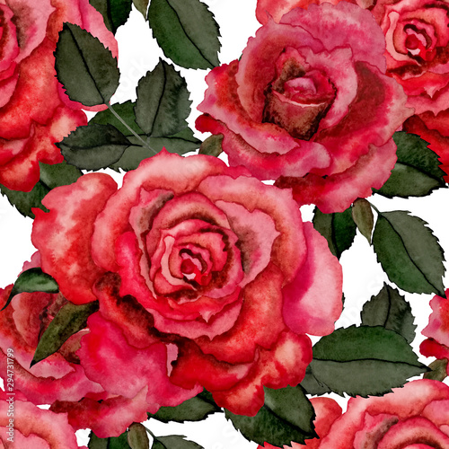 Watercolor seamless pattern with roses. Romantic floral composition.Botanical...