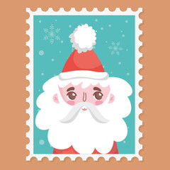 Canvas Print - santa wearing hat with pompon merry christmas stamp