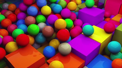 Aufkleber - Computer generated background multicolored isometric spheres scatter on cubes, top view. 3D rendering