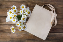 Rustic Tote Bag Mockup With Daisy