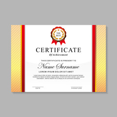 Luxury certificate design template with red and gold color, Achievement certificate