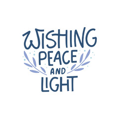 Wall Mural - Wishing peace and light hand lettering typography. Jewish holiday Hanukkah