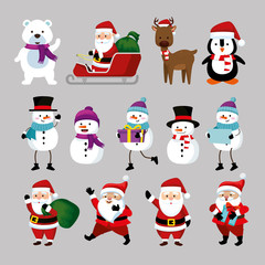 Canvas Print - bundle christmas with santa claus and set characters vector illustration design