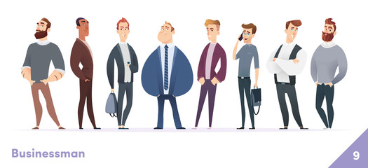 Wall Mural - Businessman or people character design collection. Modern cartoon flat style. Young professional males poses.