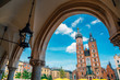 St. Mary's Basilica and Main Market Square (Rynek Glowny) in Krakow, Poland
