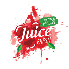 Sticker - Vector logo splashes of cherry juice on white background