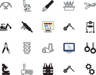 equipment vector icon set such as: secateurs, lab, meter, cutter, flower, test, fitness, barbershop, gears, cut, young, highway, drill, decoration, scissors, blade, coal, lens, floor, divider