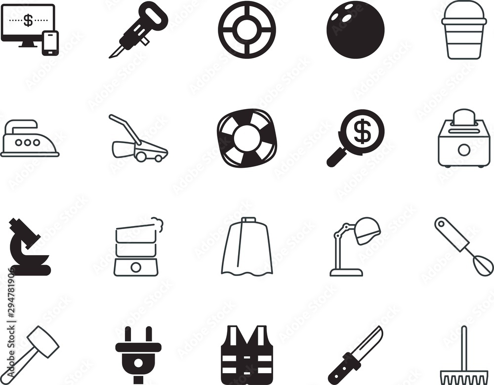 equipment vector icon set such as: energy, utensils, blend, washing ...