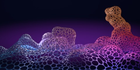 Poster - Abstract background. Colorful organic wavy mesh, 3d render / rendering