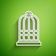 White line Cage for birds icon isolated on green background. Vector Illustration