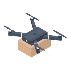 Poster - Delivery black drone icon. Isometric of delivery black drone vector icon for web design isolated on white background