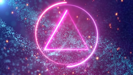 Wall Mural - Animation glowing neon lines triangles and circles