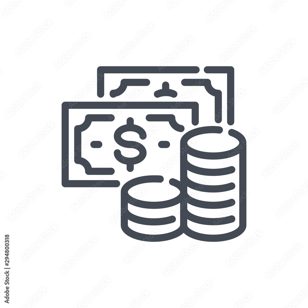 Dollar bills with stack of coins line icon. Money investment vector outline  sign. Stock Vector | Adobe Stock, image size:1000x1000