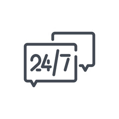 Poster - 24/7 online support line icon. chat bubbles with assistant help message vector outline sign.