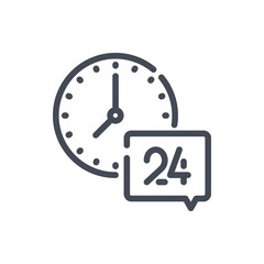 Poster - сall center hours line icon. time clock with chat box vector outline sign.