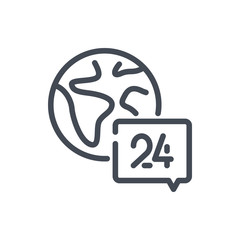 Poster - Worldwide support line icon. World and chat with 24 support vector outline sign.