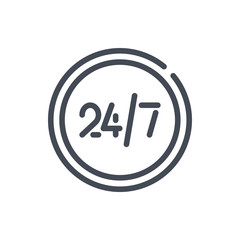 Poster - customer service 24/7 line icon. circle button with 24/7 vector outline sign.