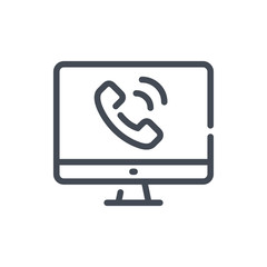 Poster - Online call service line icon. Callback and Computer with phone tube vector outline sign.