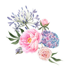 Wall Mural - Watercolor floral bouquet composition