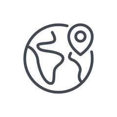 Poster - location line icon. planet earth with location marker vector outline sign.