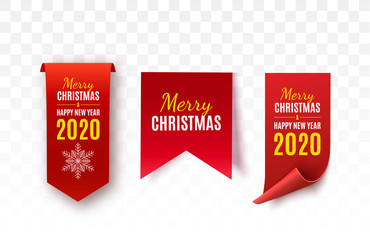 Wall Mural - christmas tags set. red scrolls and banners isolated. merry christmas and happy new year labels. vec