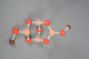 Molecule model of Borax (Na2B3O7) Brown is Sodium pink is Boron, red is Oxygen