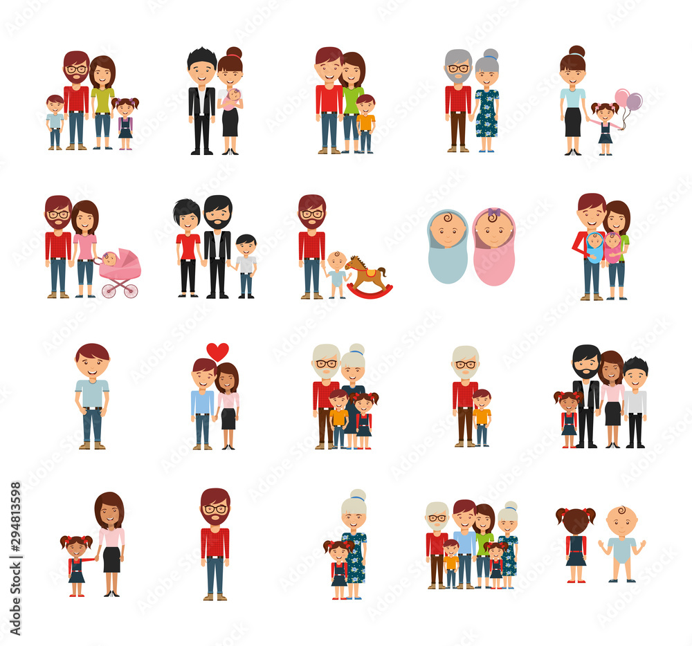 Family members icon set vector design Stock Vector | Adobe Stock