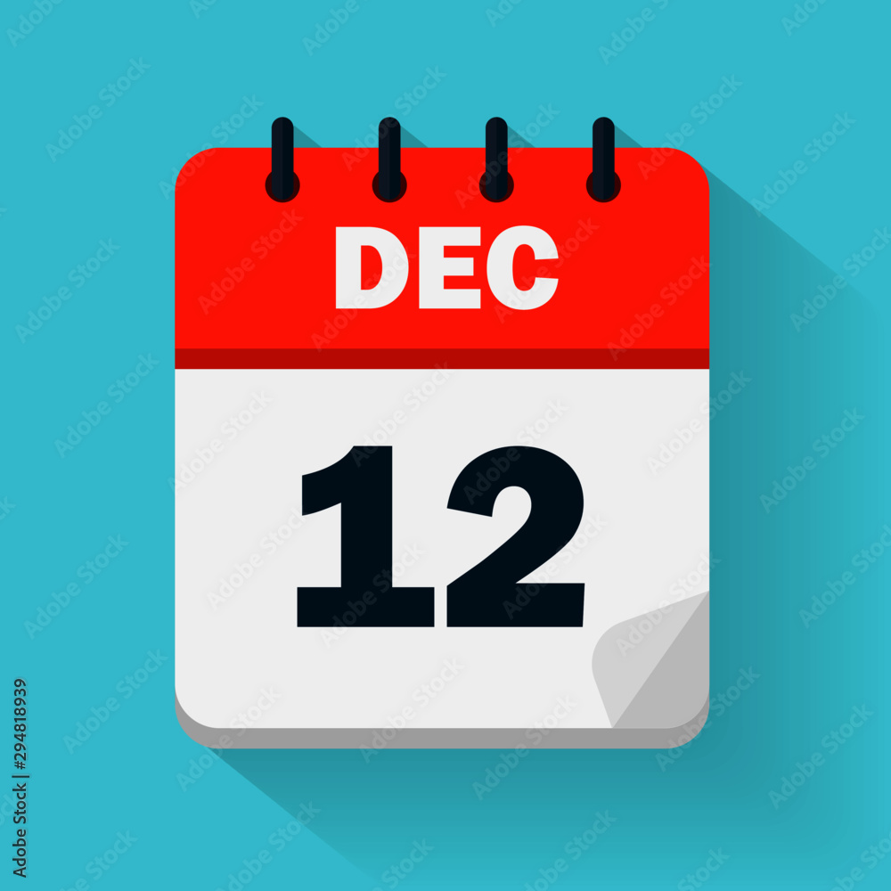 December 12th. Daily calendar icon in vector format. Date, time, day, month. Holidays Stock Vector | Adobe Stock