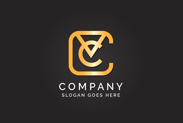 Wall Mural - Luxury initial letter CVC golden gold color logo design. Tech business marketing modern vector
