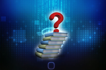 Poster - 3d rendering Books with Question mark Symbol