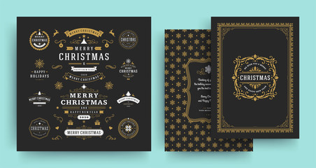 Wall Mural - Christmas labels and badges vector design elements set with greeting card template.