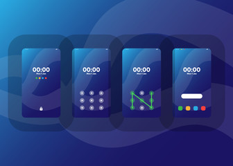 Wall Mural - Phone Pattern Lock Set on Smartphone with Security User Interface User Experience UI Vector Illustration