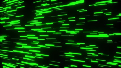 Poster - Fast flight of green lights streak in the lateral direction, 3d rendering computer background