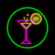 A glass of a cocktail and slice of a lemon neon 3D illustration