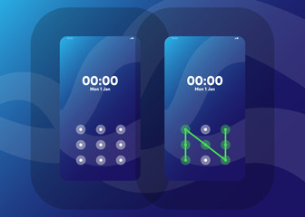 Phone Pattern Lock Set on Smartphone with Security User Interface User Experience UI Vector Illustration